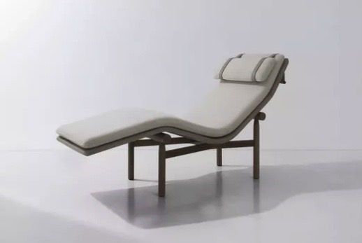 Stilt Chaise Lounger Fabric C and Leather Platform - Sila Fog 1157 - Ebonized Oak -Omari BK - Antique Nickel